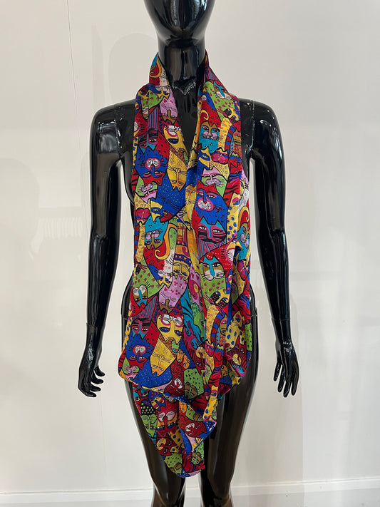 Double-Layered Multi Cat Print Silk