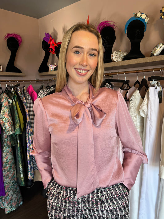 Pink Silk Bow Blouse