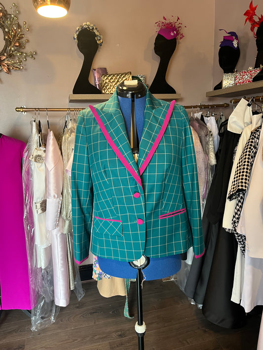 Dark Green Checkered Jacket Sample With Pink Trim