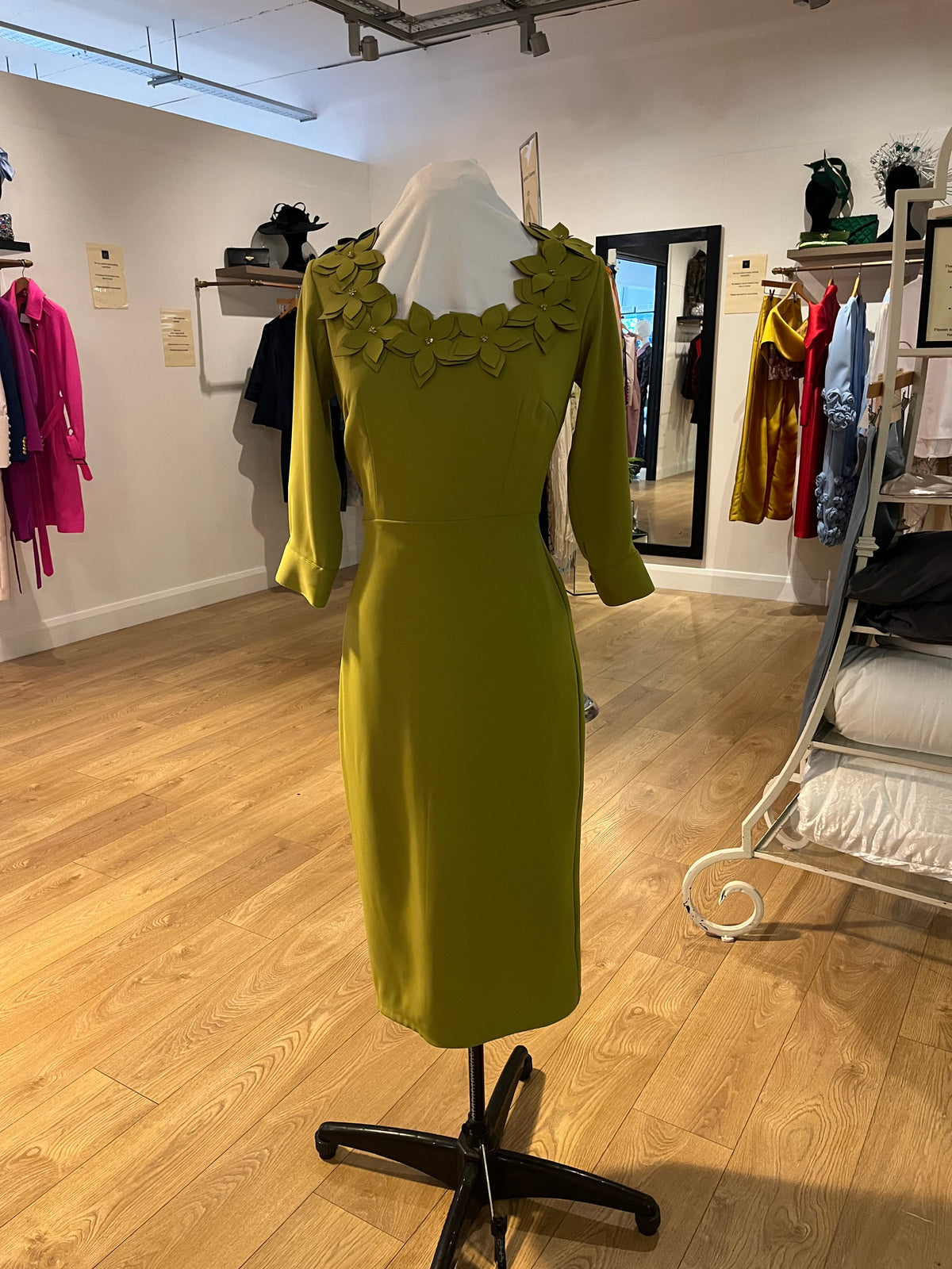 Olive Green Floral Detail Dress