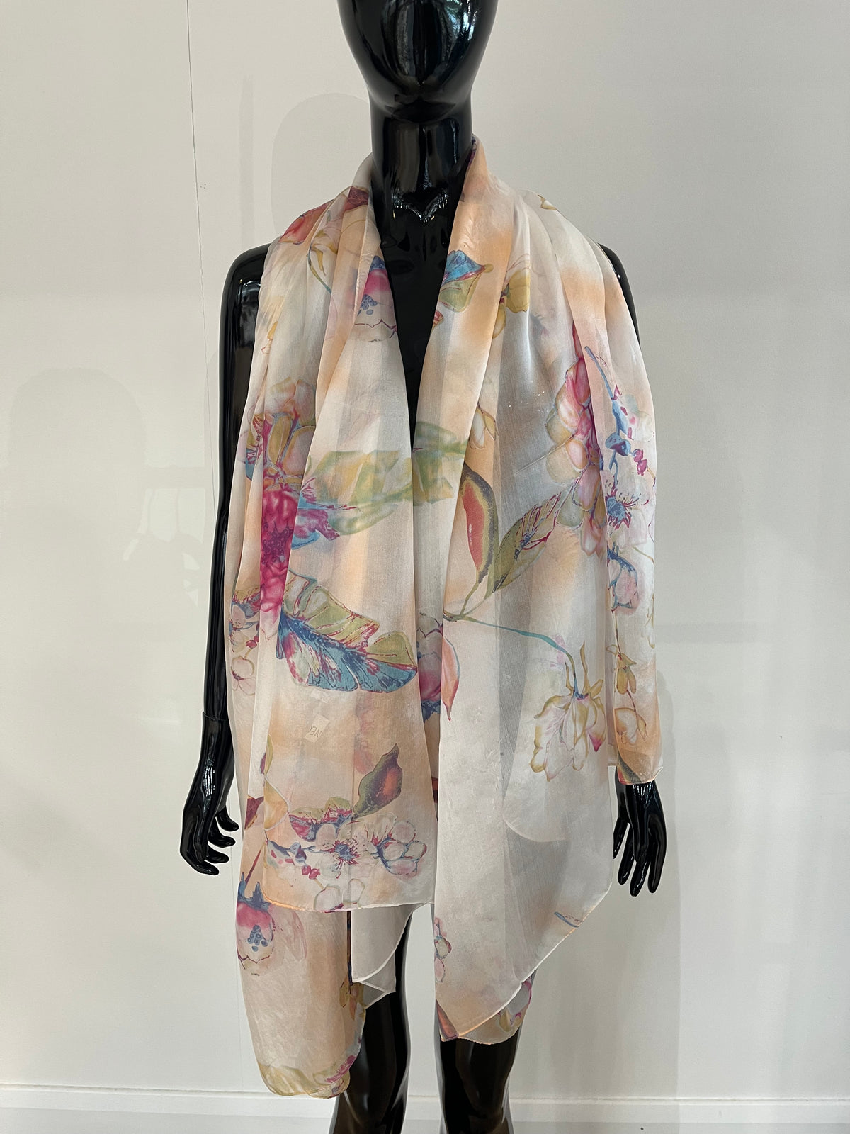 Pastel Floral Print Silk Scarf