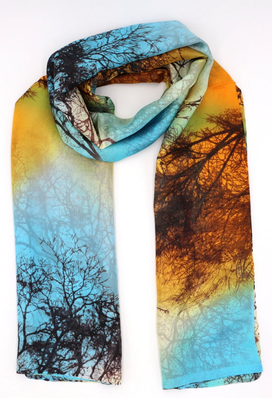Multi Tree Print Silk Scarf