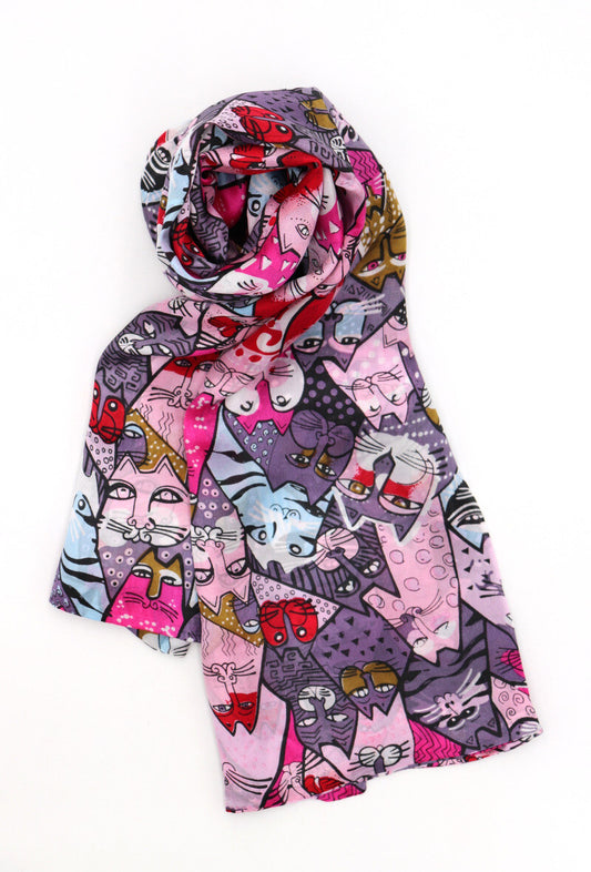 Double-Layered Pink Cat Print Silk