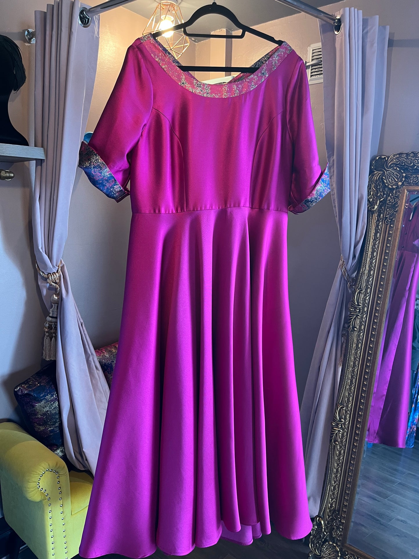 Pink Bamboo Silk Dress with Brocade