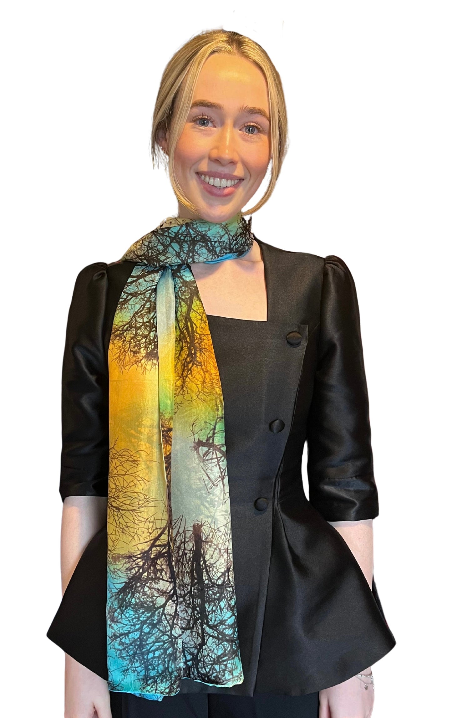 Multi Tree Print Silk Scarf