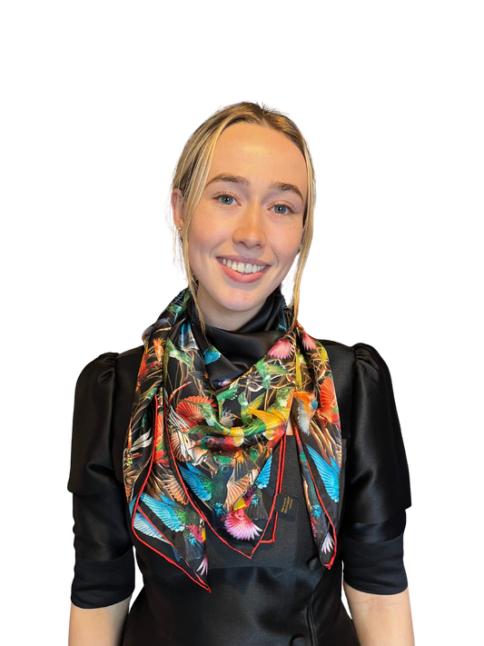 Multi Bird Print Silk Scarf