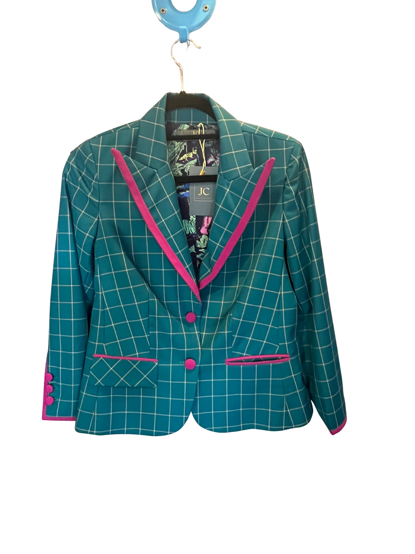 Dark Green Checkered Jacket Sample With Pink Trim