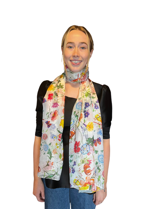 Multi Floral Silk Scarf