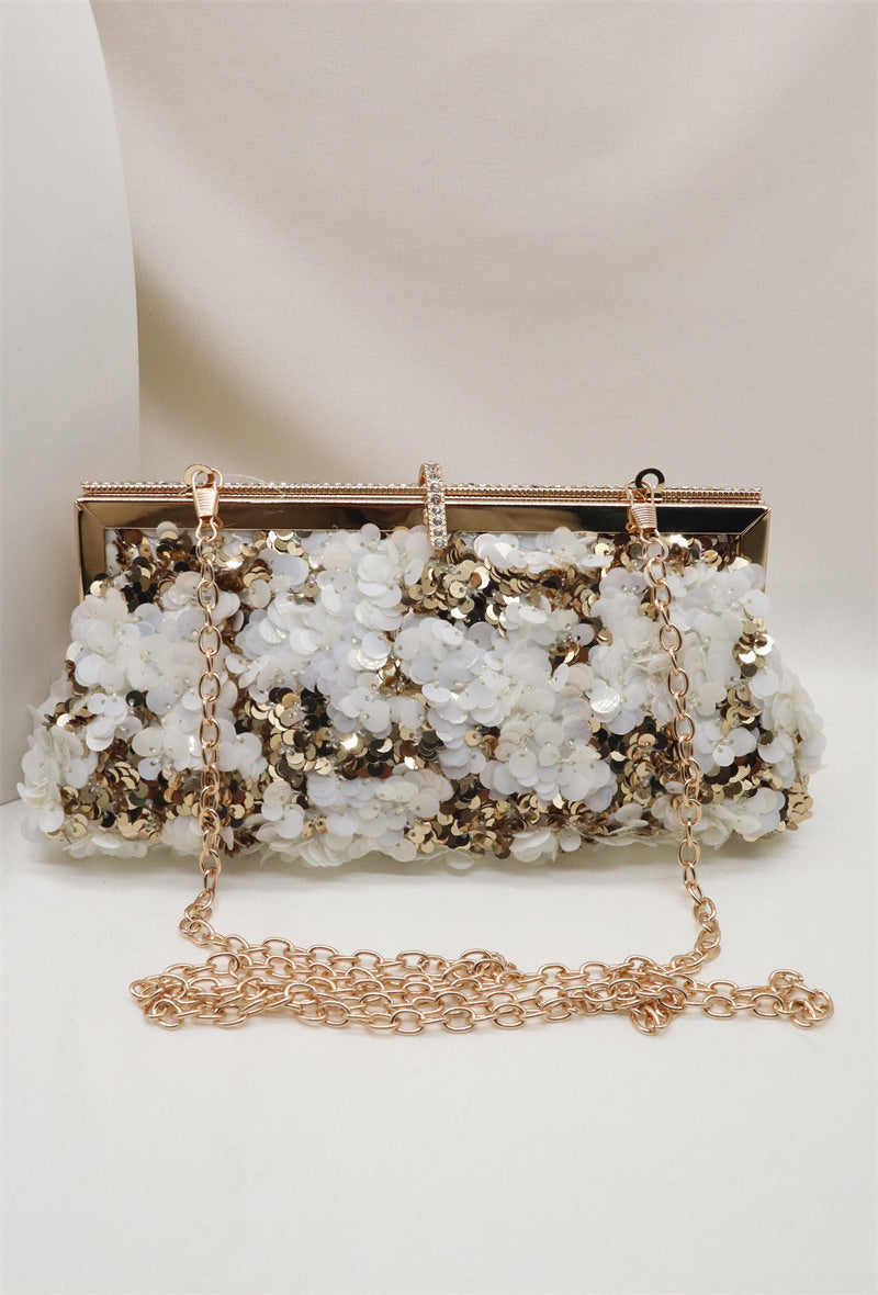 Gold and White Sequin Bag