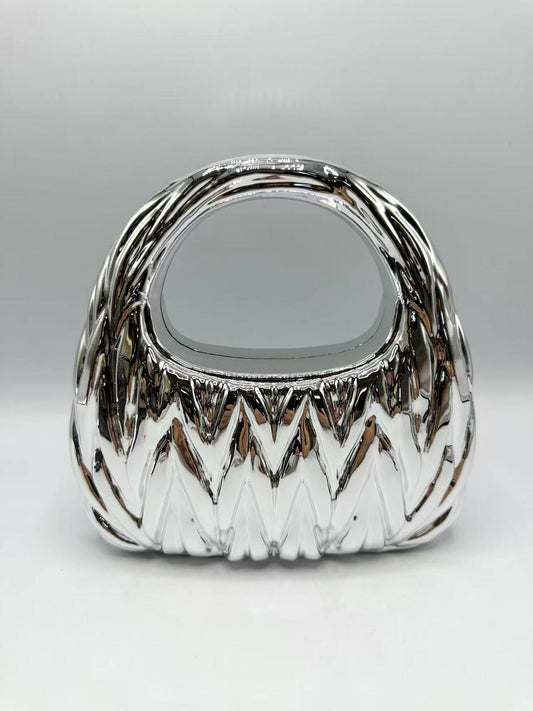 Silver Embossed Chevron Handbag