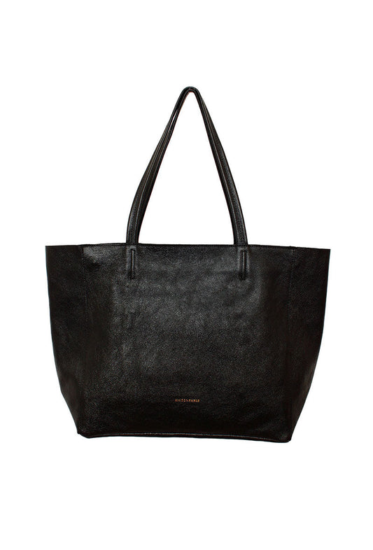 Black Metallic Leather Tote