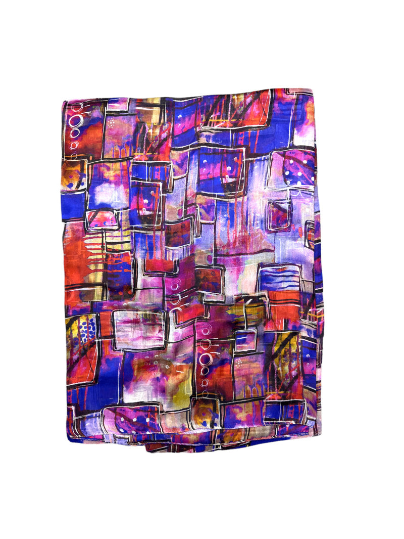 Multi Square Print Silk Scarf