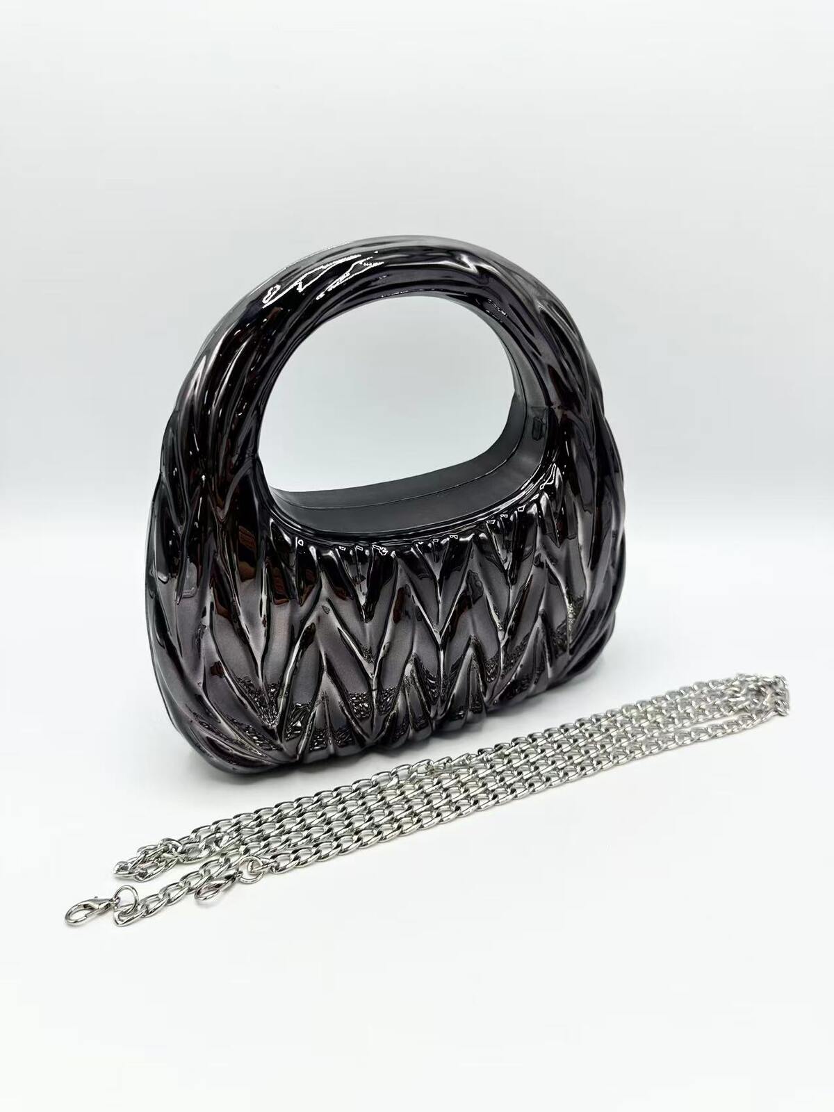 Black Embossed Chevron Handbag