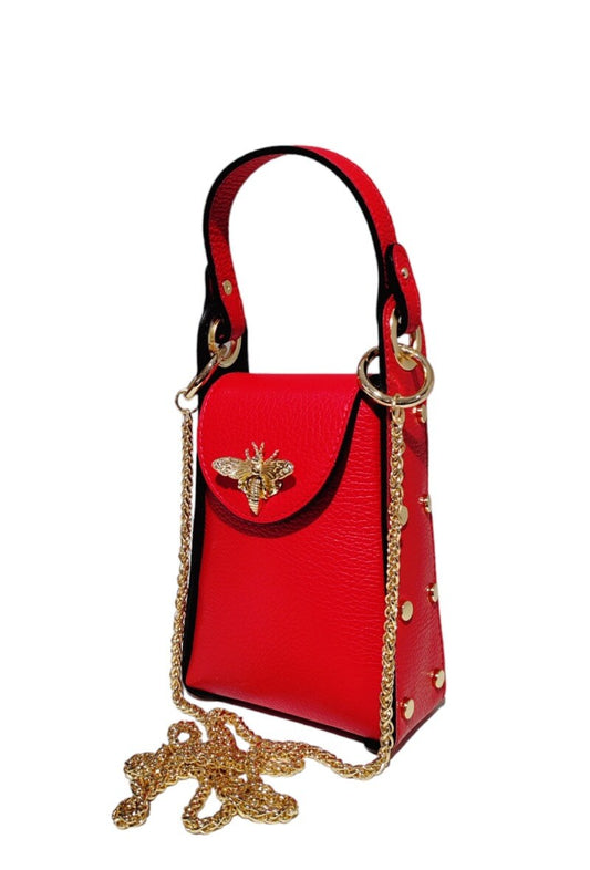 Red Leather Bee Handbag
