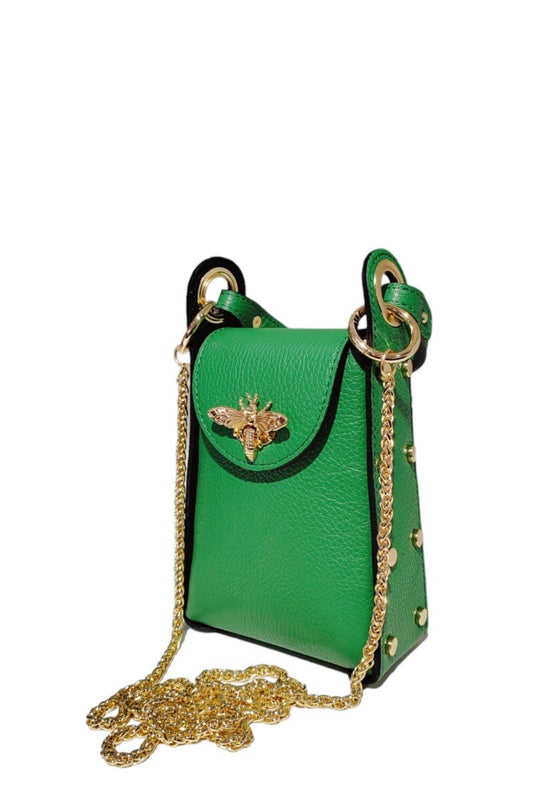 Green Leather Bee Handbag