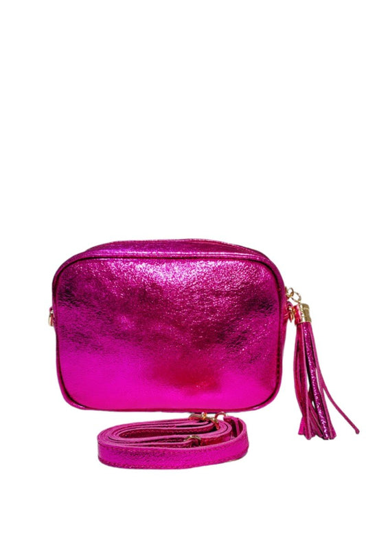 Fuchsia Leather Crossbody Handbag